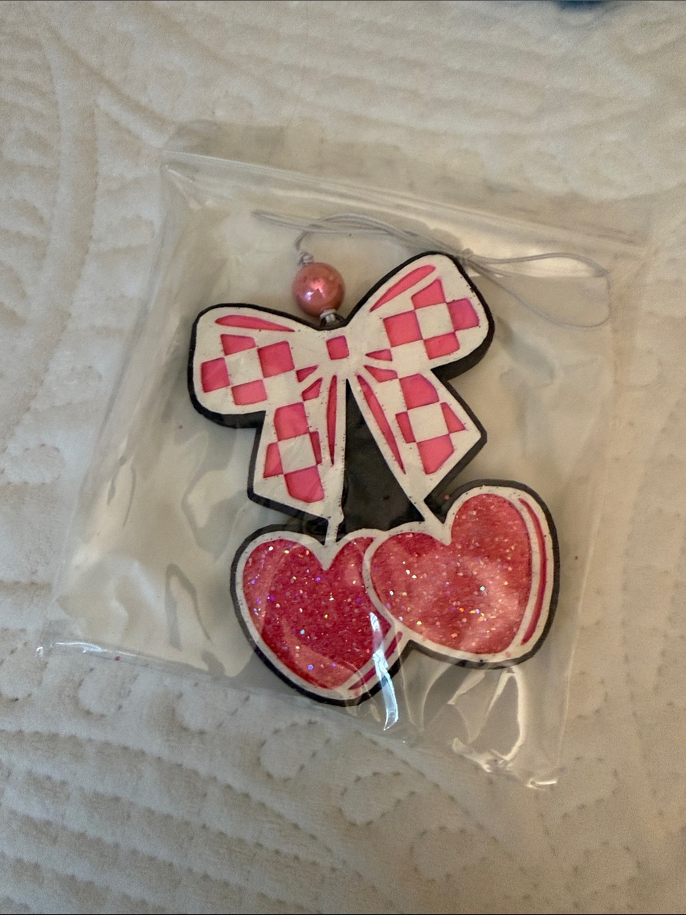 Handmade Pink Bow and Glitter Heart Car Freshie